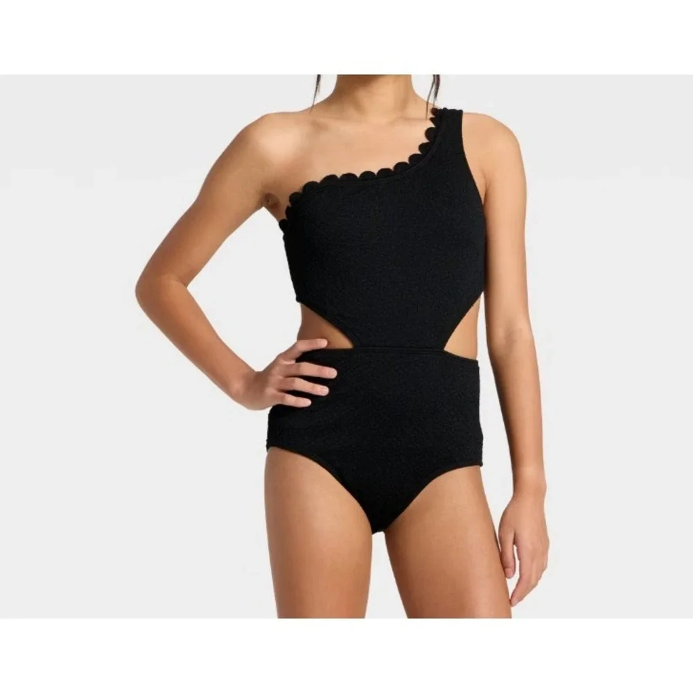 Art Class Girls XS 4/5 Black Swimsuit Scalloped Cutout One Piece Boho Chic Retro